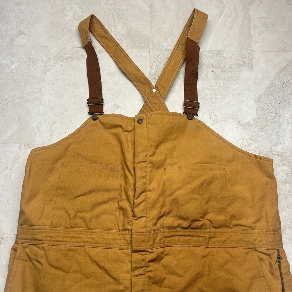 Walls Insulated Duck Canvas Work Bib Overalls Brown Mens 2XL Regular Distressed